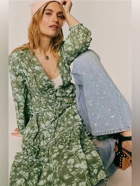 Freepeople Bohemian Floral Maxi Dress in Sage Green